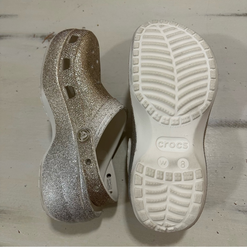 CROCS Glittery Gold Platform Clogs - image 7